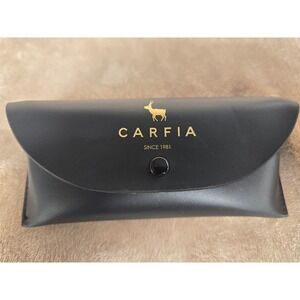 Carfia Black Faux Leather Sunglasses Case Gold Logo Snap Closure Eyewear Storage